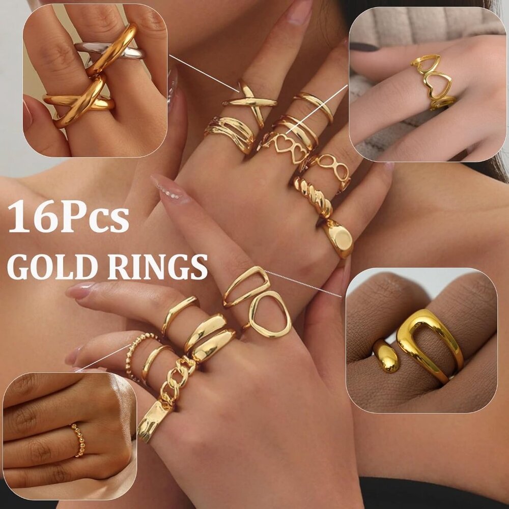 Chunky Gold Plated Stackable Rings Set For Women … - image 3